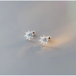 Sterling Silver Blue Zircon Sun Stud Earrings for Women - Hypoallergenic