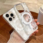 Romantic White Lace Flower Pattern Magnetic Phone Case For Samsung Galaxy S25 Ultra S24 S23 S22 Plus S21 FE Hard Clear Cover