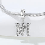 925 Sterling Silver Zircon Alphabet Letter Dangle Charm Bead