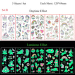 5 Sheets Luminous Tattoo Stickers Temporary Colorful Animal Dinosaur Tattoo Cute Tattoo Stickers Body Tattoo