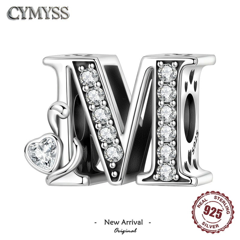 925 Sterling Silver Zircon Letter Bead Charm for Bracelet Necklace