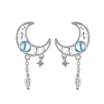 Sterling Silver Moon Tassel Stud Earrings for Women - Gift