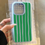 Simple Green Striped 2-In-1 Phone Case For Samsung Galaxy S25 S26 Plus S24 S23 S22 Ultra S21 FE A06 A56 A36 A55 Shockproof Cover