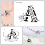 925 Sterling Silver CZ A-Z Alphabet Letter Charm Bead
