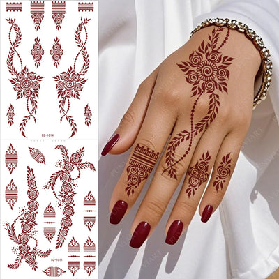 1pc Brown Henna Mandala Tattoo Sticker FlowerTemporary Waterproof Tattoo Sticker Suitable For Hand Body Festival Party Body Wear