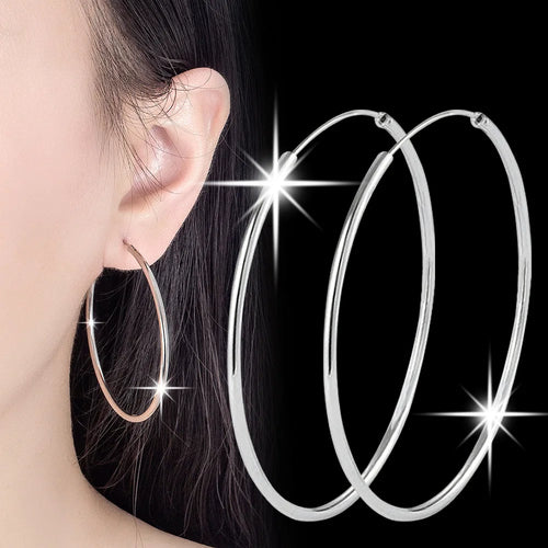 Sterling Silver 3-6cm Round Hoop Earrings for Women - Party