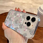 Leopard Print Heart Pink Bow Magnetic Phone Case For iPhone 17 Pro 16 15 14 13 12 11 17 Pro Max 7 8 Plus 16E 17 Air Clear Cover