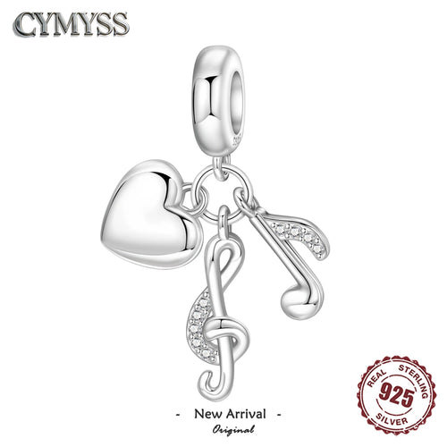 925 Sterling Silver Music Note Heart Charm Bead