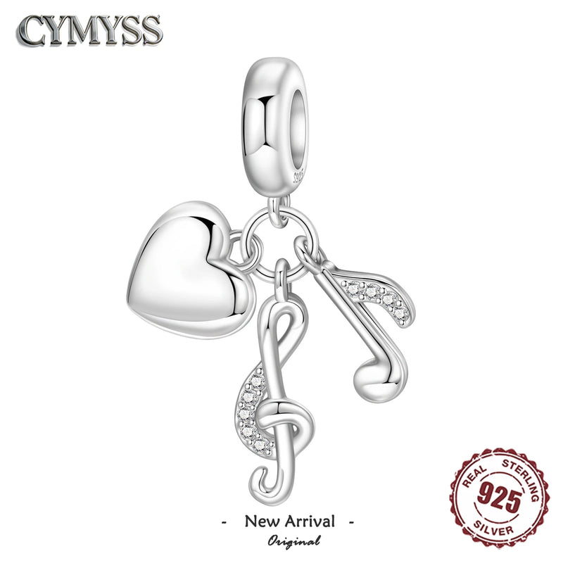925 Sterling Silver Music Note Heart Charm Bead
