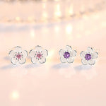 Sterling Silver Pink Purple Zircon Flower Stud Earrings for Women