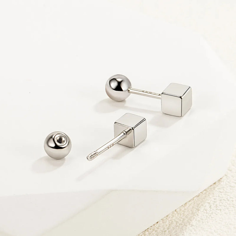 Sterling Silver Star Cube Stud Earrings for Women - Free Delivery