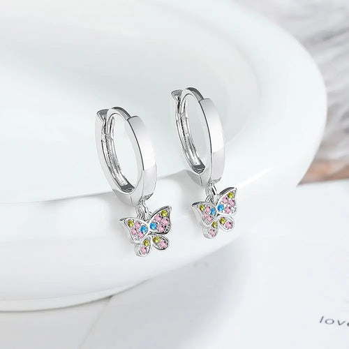 925 Sterling Silver Butterfly Zircon Stud Earrings for Women