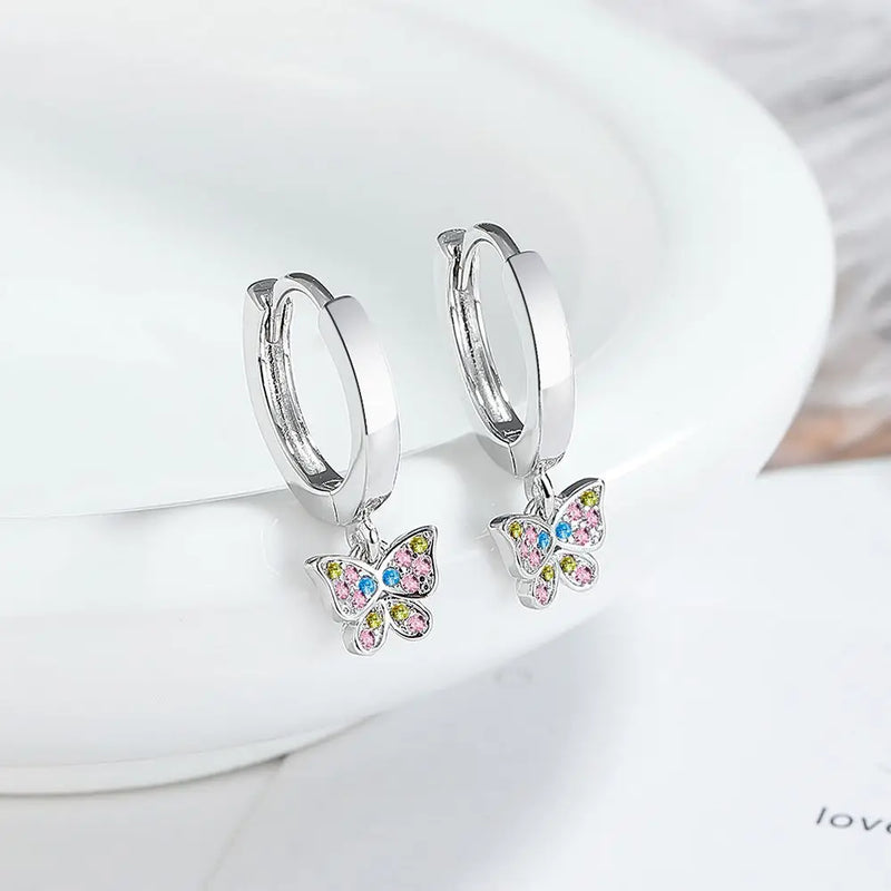 925 Sterling Silver Butterfly Zircon Stud Earrings for Women
