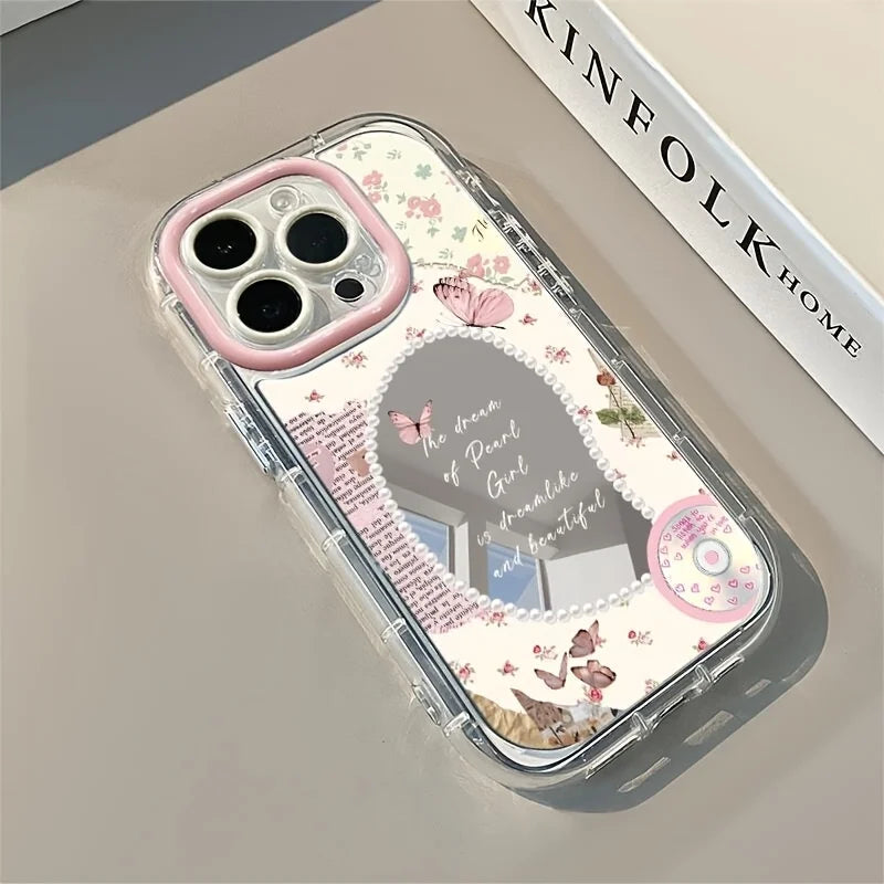Fashion Minimalist Pattern Mirror Phone Case For iPhone 17 Pro 16 15 14 13 12 11 Pro Max 7 8 Plus XR X XS 16E Mirror Cream Cover