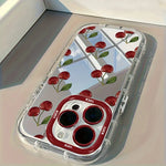 Red Cherry Bow Soft Phone Case For iPhone 17 Pro 16 15 14 13 12 11 Pro Max 7 8 Plus XR X XS Max 16E 17E Luxury Mirror Back Cover
