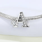925 Sterling Silver CZ A-Z Alphabet Letter Charm Bead