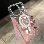 For Samsung Galaxy S25 S24 S23 S22 Ultra Plus FE Clear Magnetic Phone Case Simple White Love Heart Wireless Charging Back Cover