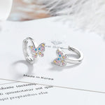 Sterling Silver Rainbow Butterfly Zircon Ring Earrings for Women