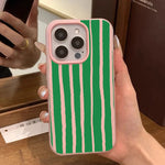 Simple Green Striped 2-In-1 Phone Case For Samsung Galaxy S25 S26 Plus S24 S23 S22 Ultra S21 FE A06 A56 A36 A55 Shockproof Cover
