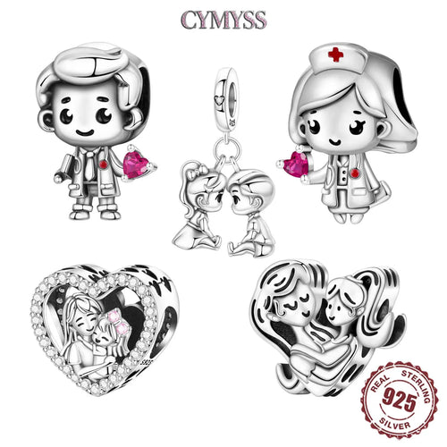 925 Sterling Silver Doctor Nurse Couple Charm Bead
