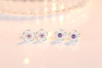 Sterling Silver Pink Purple Zircon Flower Stud Earrings for Women