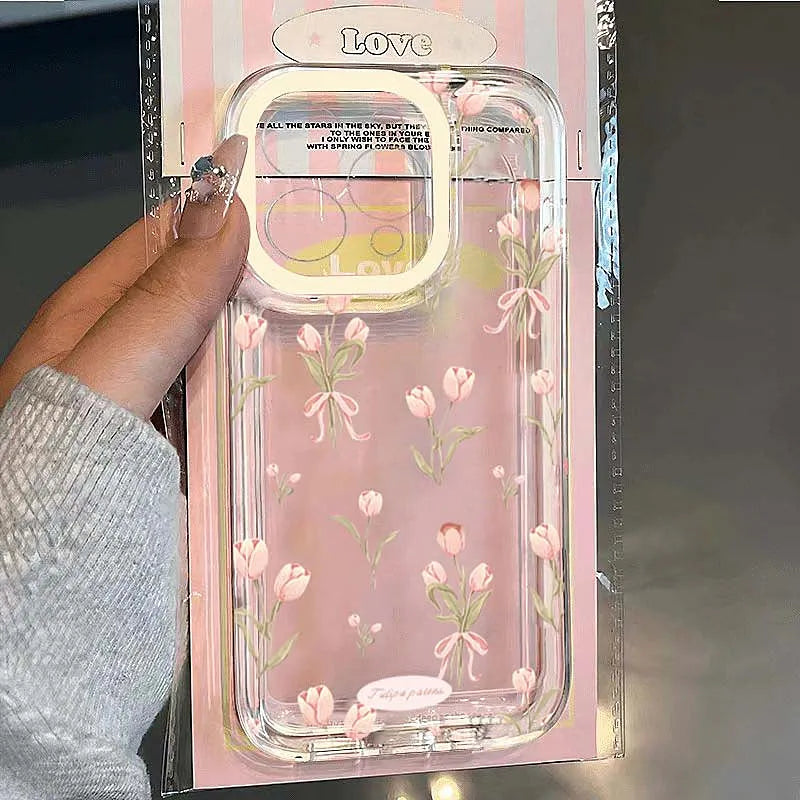 Transparent Tulips Flower Phone Case For Samsung Galaxy S25 S24 S23 Ultra S22 Plus S21 FE Note 20 A36 A56 A54 A35 A55 A53 Cover