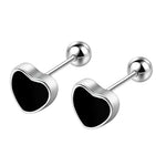 Sterling Silver Black Heart Star Stud Earrings for Women - Gift