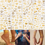 Waterproof Metallic Temporary Tattoos Women Gold Flash Fake Tattoo Sticker Heart Design Stickers for Valentine Wedding Body Art
