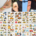 10 Sheets Excavator Vehicle Pattern Temporary Tattoos For Hand Body Engineering Crane, Cartoon Tattoos Stickers