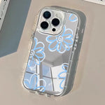 Light Blue Floral Pattern Mirror Phone Case For iPhone 17 Pro Max 16 15 14 13 12 11 Pro Max 7 8 Plus 16e X XR XS Max Soft Cover