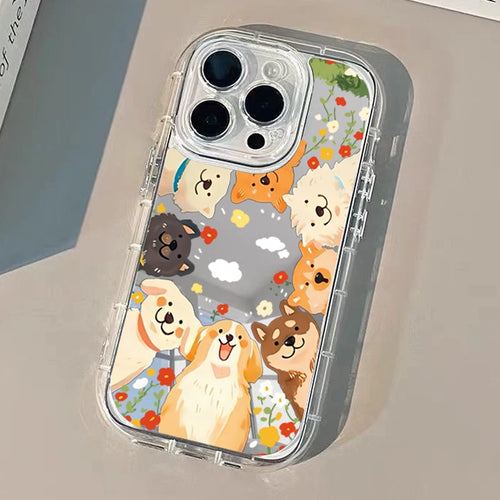Cartoon Funny Puppy Phone Case For iPhone 16 17 Pro Max 15 14 13 12 11 Pro Max 16E 7 8 Plus XR X XS Max Makeup Mirror Cover