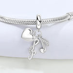 925 Sterling Silver Music Note Heart Charm Bead