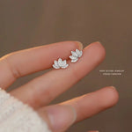 Sterling Silver Lotus Flower Stud Earrings for Women - Elegant