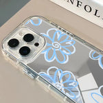 Light Blue Floral Pattern Mirror Phone Case For iPhone 17 Pro Max 16 15 14 13 12 11 Pro Max 7 8 Plus 16e X XR XS Max Soft Cover
