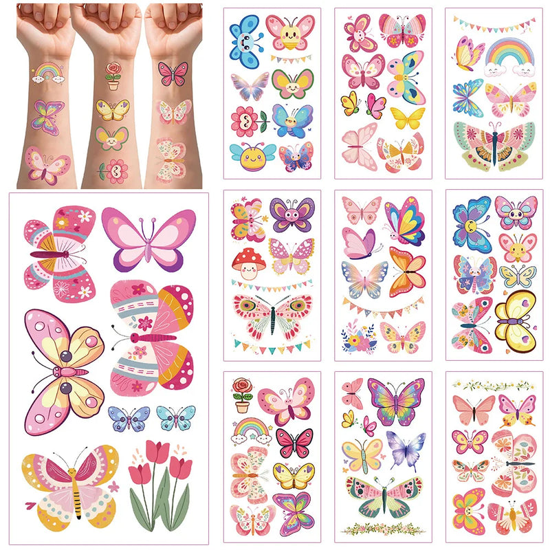 10 Sheets Butterfly Fake Tattoo for Girls Waterproof Mermaid Design Temporary Tattoo Stickers Body Decor Birthday Party Gifts