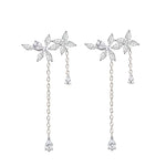 Sterling Silver Zircon Flower Tassel Earrings for Women - Vintage