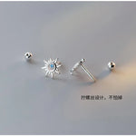 Sterling Silver Blue Zircon Sun Stud Earrings for Women - Hypoallergenic