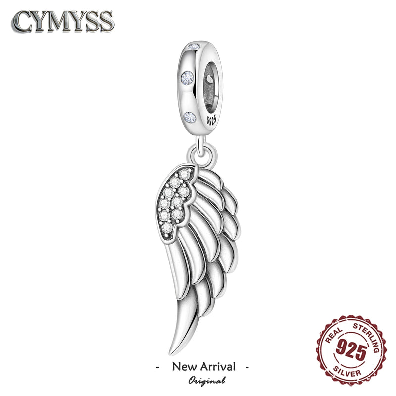 925 Sterling Silver Angel Wing Feather Dangle Charm Bead