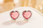 Sterling Silver Pink Zircon Heart Stud Earrings for Women - Wedding
