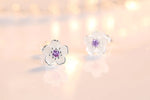 Sterling Silver Pink Purple Zircon Flower Stud Earrings for Women