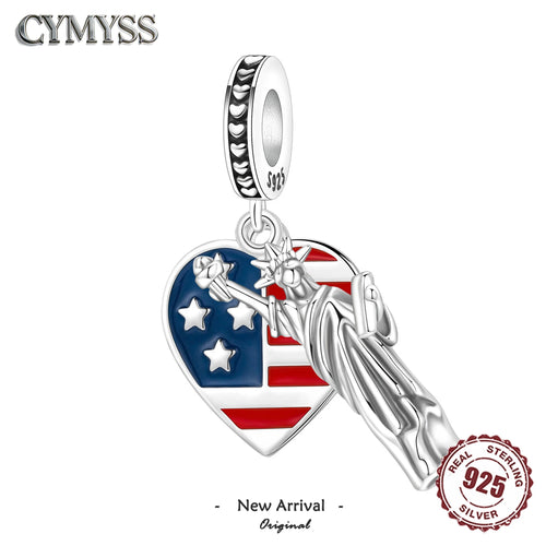 925 Sterling Silver Statue of Liberty Flag Charm Bead