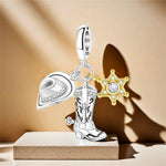 925 Sterling Silver Western Cowboy Charm Bead for Bracelet