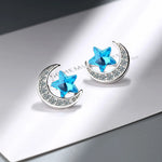 Sterling Silver Blue Star Moon Stud Earrings for Women - Wedding