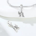 925 Sterling Silver CZ Butterfly Alphabet Letter Charm Bead