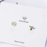 Sterling Silver Flower Bee Stud Earrings for Women - Wedding Party