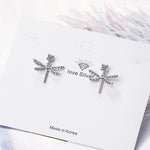 Sterling Silver Dragonfly Zircon Stud Earrings for Women - Elegant