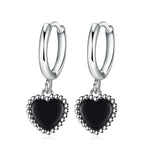 Sterling Silver Black Heart Earrings for Women - Gift
