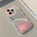 Pink Planet Heart Phone Case For iPhone 17 16 15 14 13 12 11 Pro Max 7 8 Plus XR X XS 17E 16E Luxury Makeup Mirror Soft Cover
