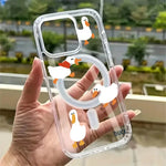 Clear Transparent Magnrtic Cover for Samsung Galaxy S25 S24 S23 S22 Ultra Plus S21 FE Cute Four Duck Wireless Charge Phone Cases