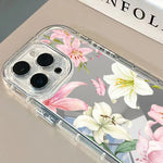 Pink Lily Peony Pattern Phone Case For iPhone 17 16 15 14 13 12 11 Pro Max 7 8 Plus XR X XS Max 16E Fashion Mirror Back Cover